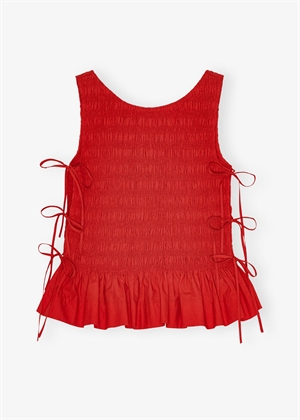 Cotton poplin smock tie string top Racing Red W0904 Ganni 